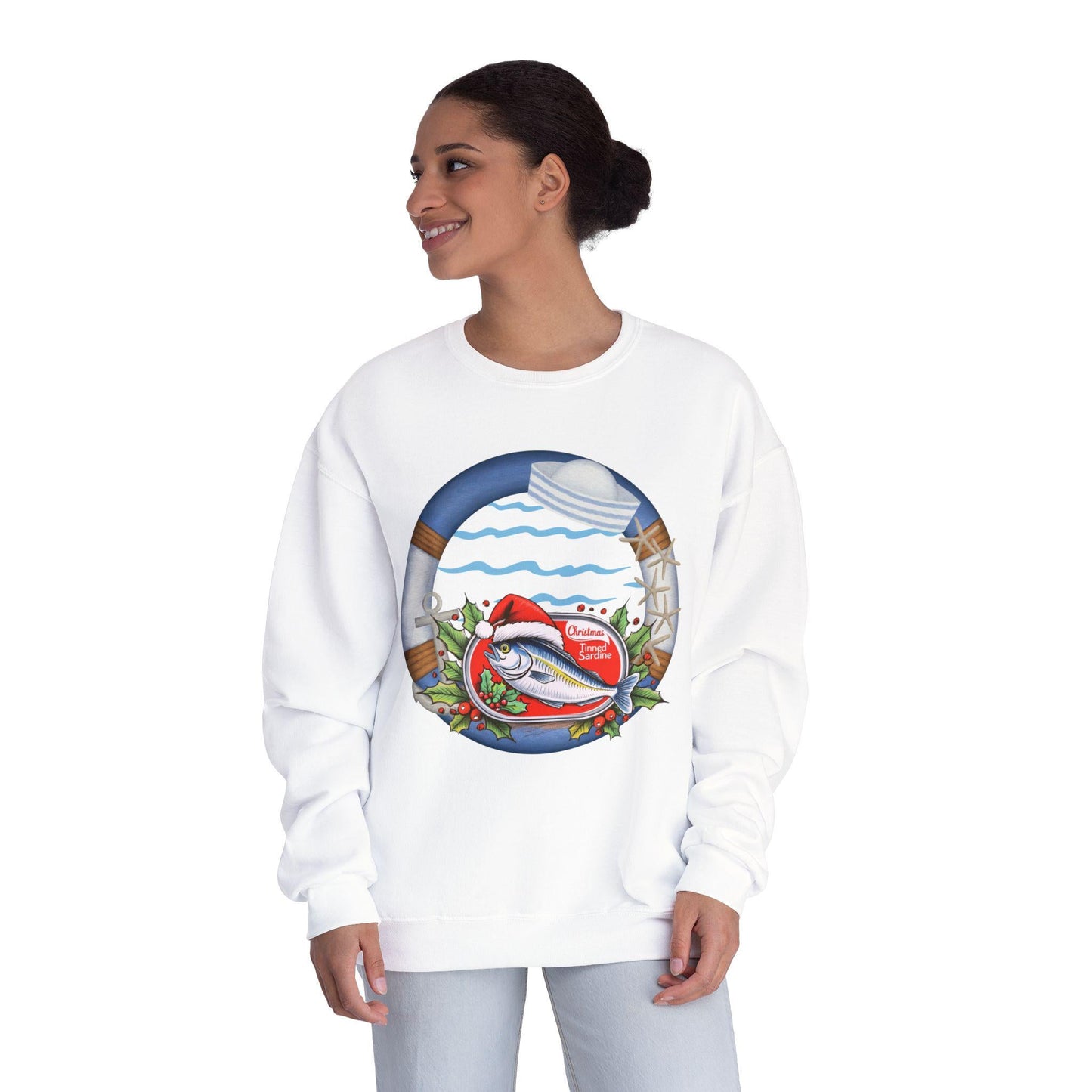 Sardine Christmas Sweater Nautical Crewneck Sweatshirt For Boating Lovers Summer Vacation Apparel Beach Day Fashion