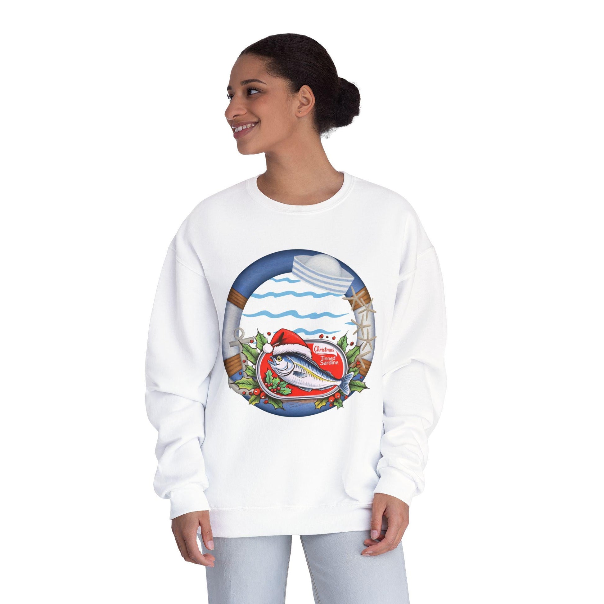 Sardine Christmas Sweater Nautical Crewneck Sweatshirt For Boating Lovers Summer Vacation Apparel Beach Day Fashion