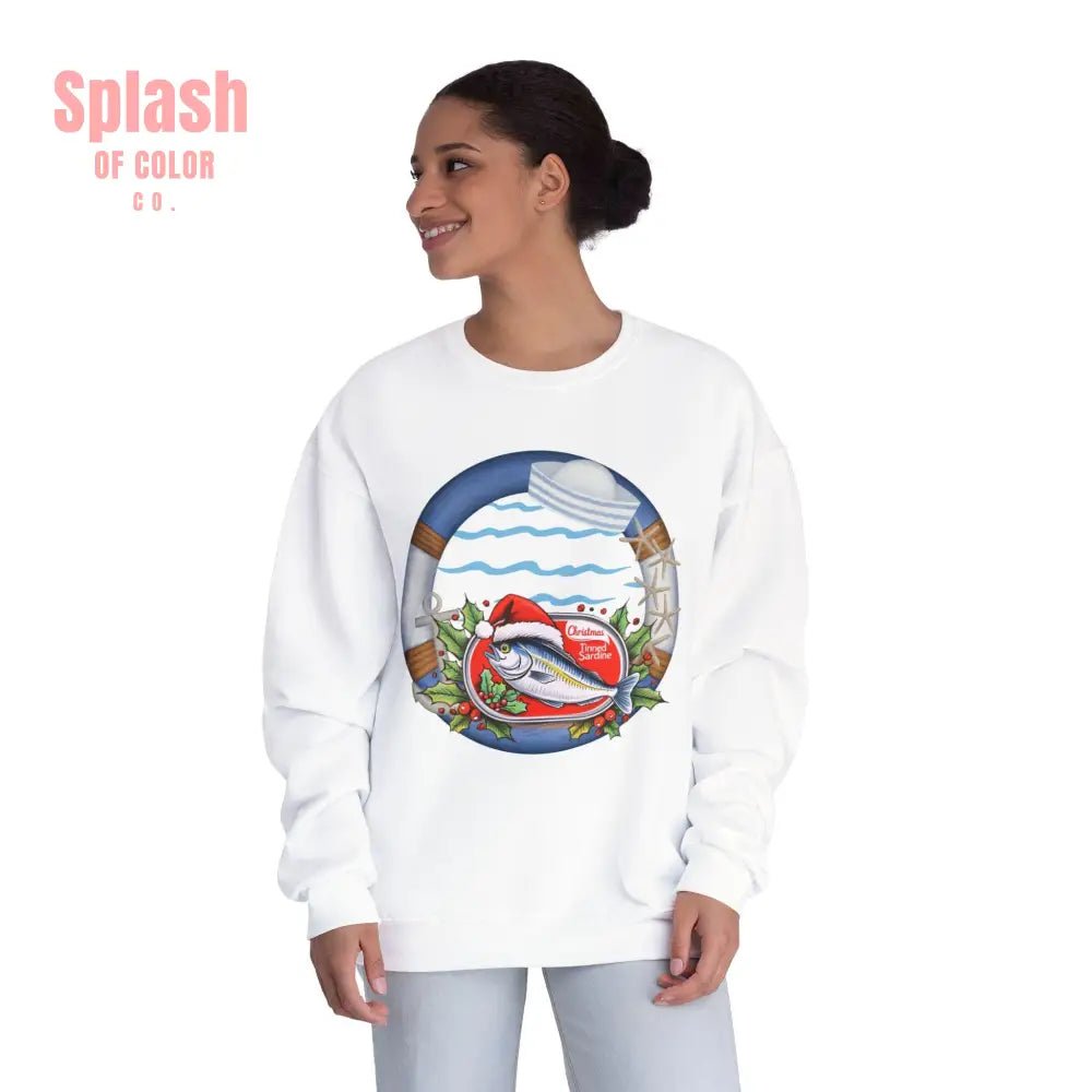 Sardine Christmas Sweater Nautical Crewneck Sweatshirt For Boating Lovers Summer Vacation Apparel Beach Day Fashion