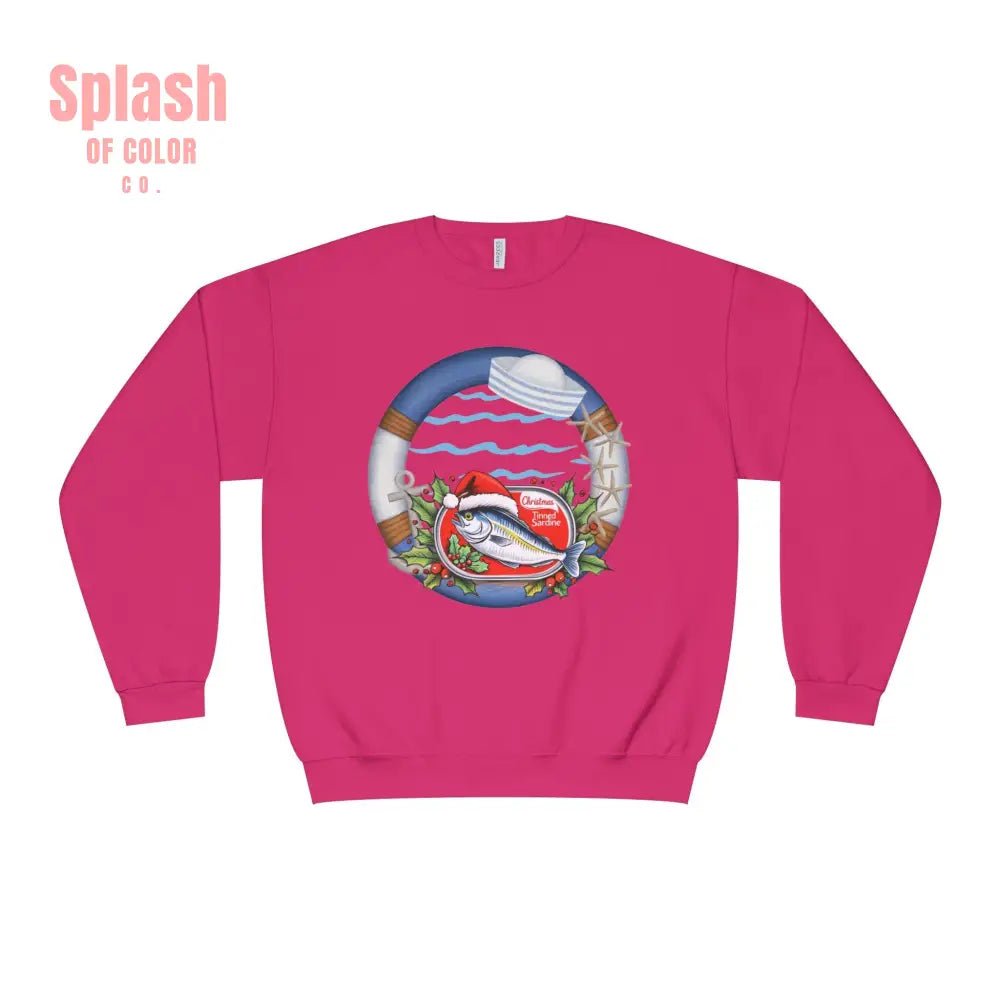 Sardine Christmas Sweater Nautical Crewneck Sweatshirt For Boating Lovers Summer Vacation Apparel Beach Day Fashion