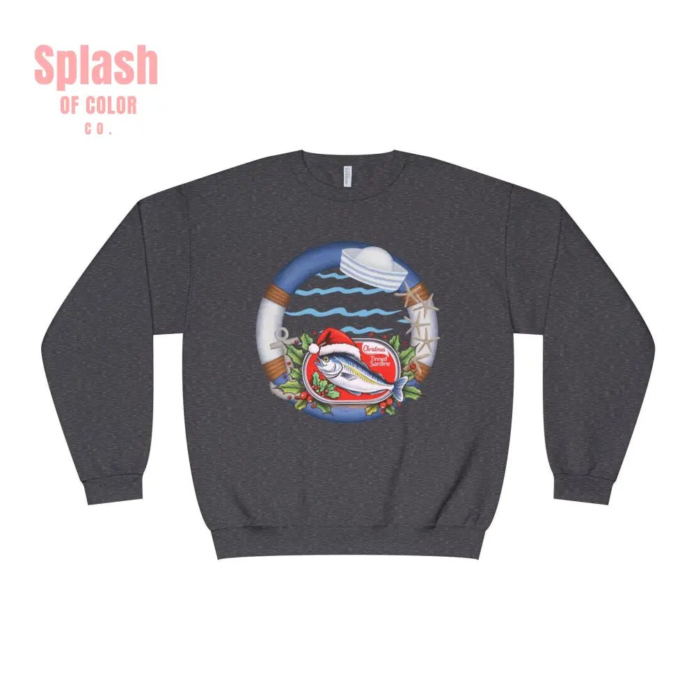 Sardine Christmas Sweater Nautical Crewneck Sweatshirt For Boating Lovers Summer Vacation Apparel Beach Day Fashion