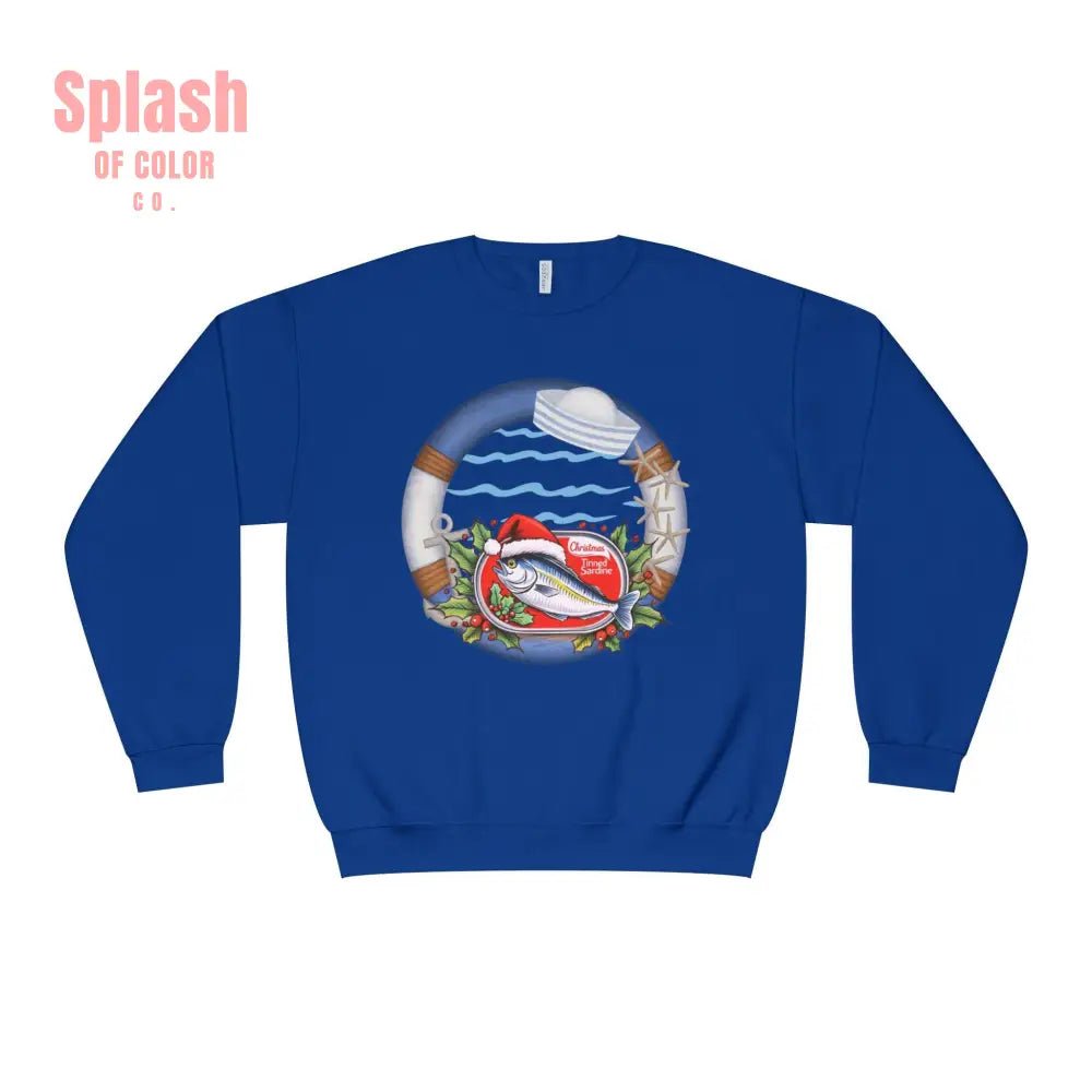 Sardine Christmas Sweater Nautical Crewneck Sweatshirt For Boating Lovers Summer Vacation Apparel Beach Day Fashion