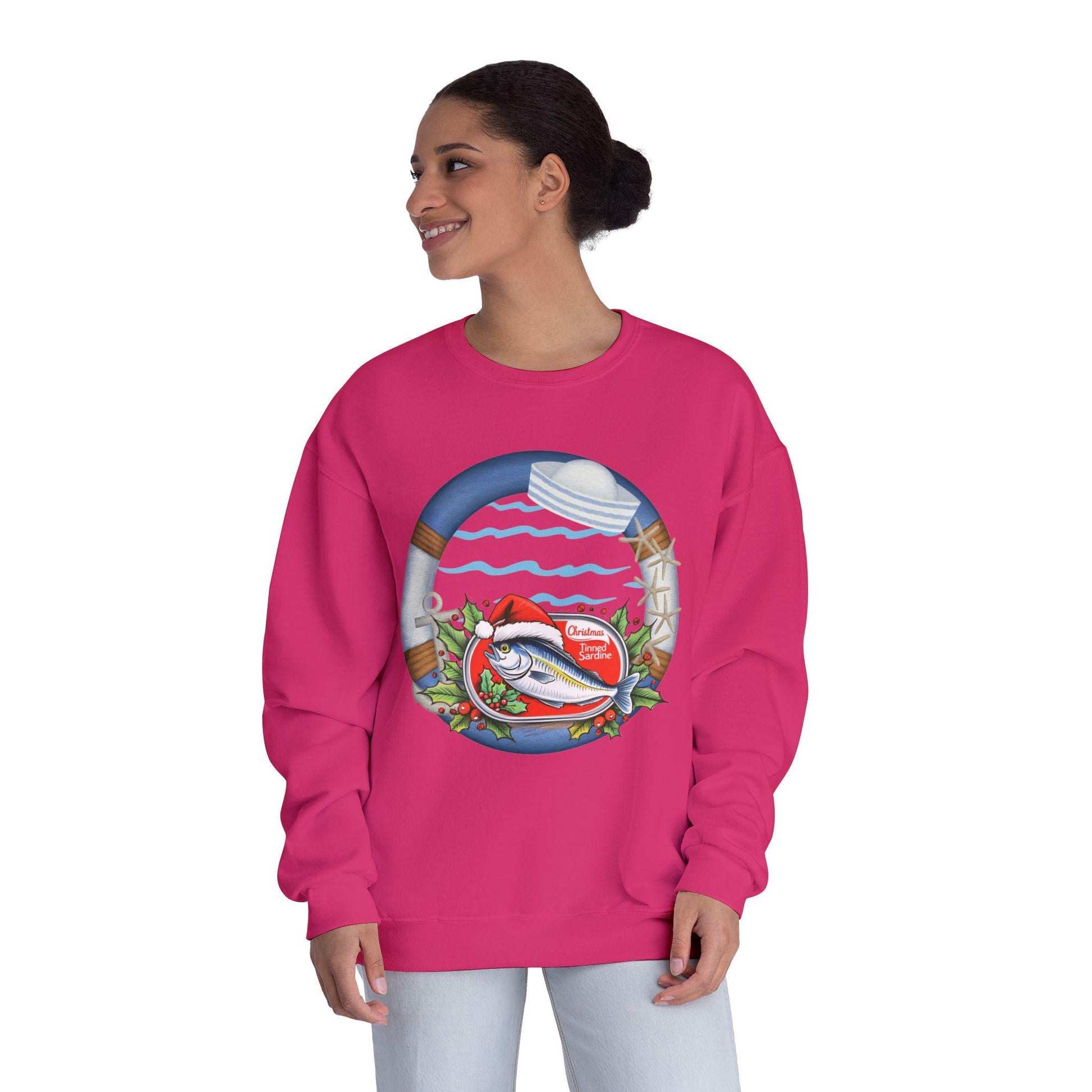 Sardine Christmas Sweater Nautical Crewneck Sweatshirt For Boating Lovers Summer Vacation Apparel Beach Day Fashion