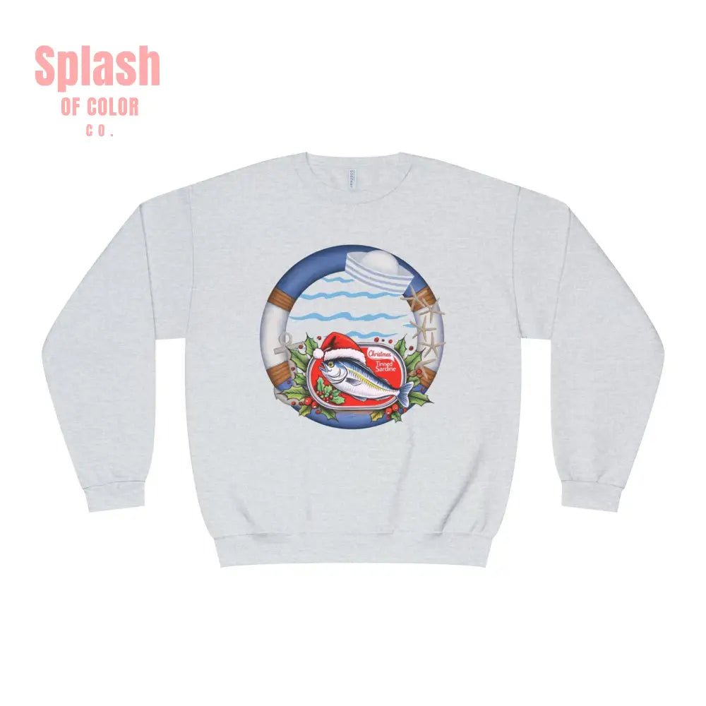 Sardine Christmas Sweater Nautical Crewneck Sweatshirt For Boating Lovers Summer Vacation Apparel Beach Day Fashion