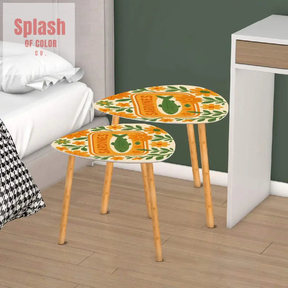 Sardine Floral Nautical Modern Nesting Table Triangle Coffee Table Set of 2 - One Size - Home Accessories