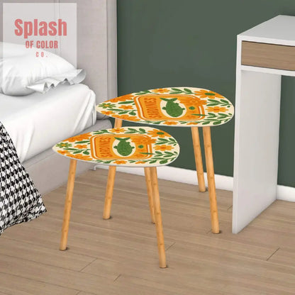 Sardine Floral Nautical Modern Nesting Table Triangle Coffee Table Set of 2 - One Size - Home Accessories