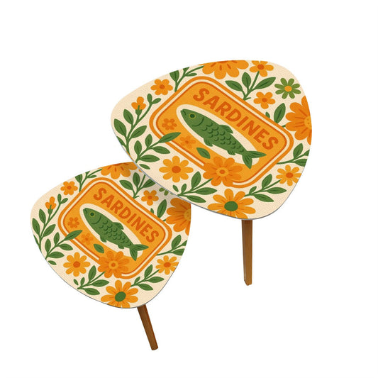 Sardine Floral Nautical Modern Nesting Table Triangle Coffee Table Set of 2 - One Size - Home Accessories