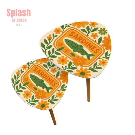 Sardine Floral Nautical Modern Nesting Table Triangle Coffee Table Set of 2 - One Size - Home Accessories