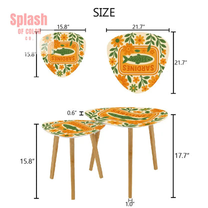 Sardine Floral Nautical Modern Nesting Table Triangle Coffee Table Set of 2 - One Size - Home Accessories