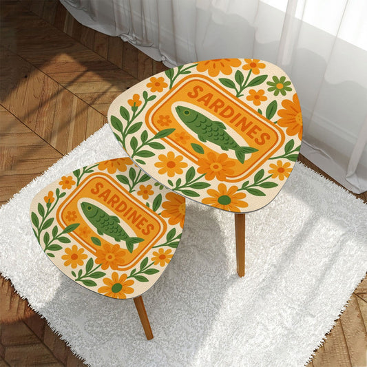 Sardine Floral Nautical Modern Nesting Table Triangle Coffee Table Set of 2 - One Size - Home Accessories