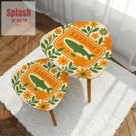 Sardine Floral Nautical Modern Nesting Table Triangle Coffee Table Set of 2 - One Size - Home Accessories