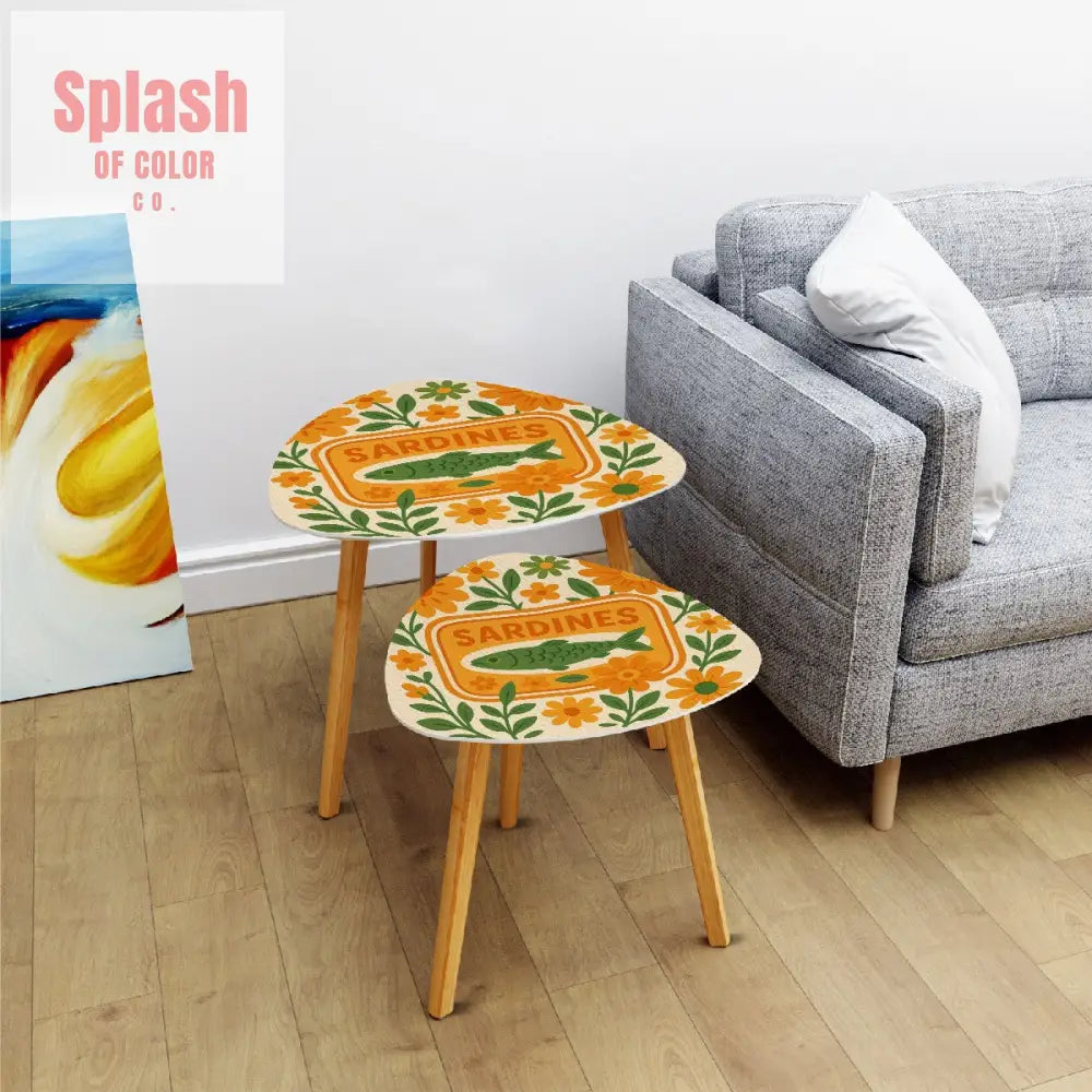 Sardine Floral Nautical Modern Nesting Table Triangle Coffee Table Set of 2 - One Size - Home Accessories