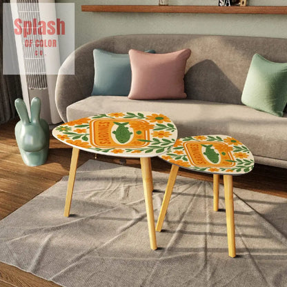 Sardine Floral Nautical Modern Nesting Table Triangle Coffee Table Set of 2 - One Size - Home Accessories