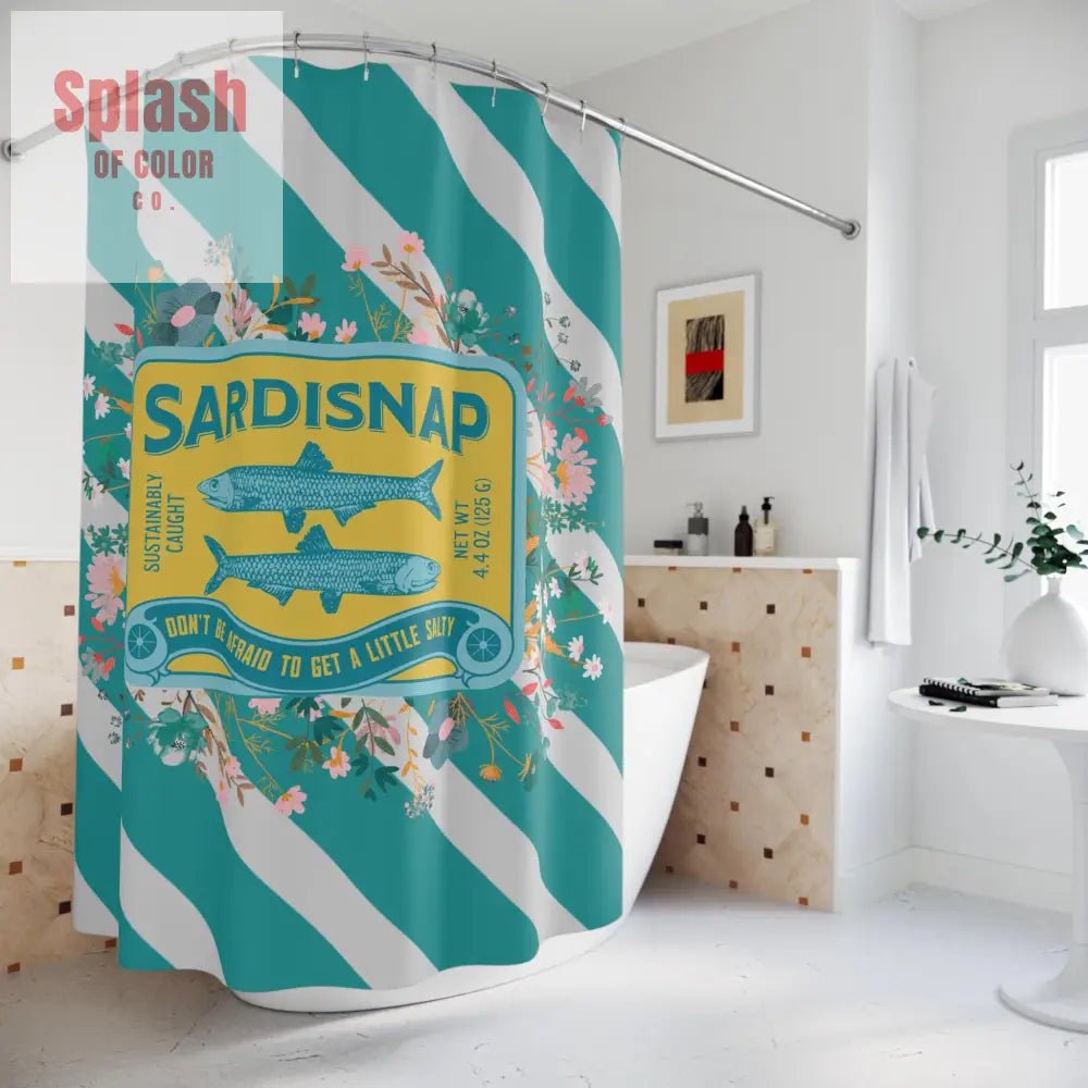 Sardine Shower Curtain Tinned Fish Vibrant Sardisnap Shower Curtain with Floral Design Coastal Bathroom Decor