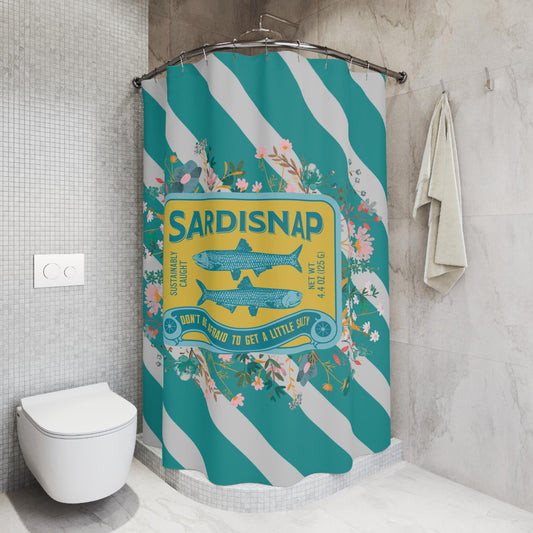 Sardine Shower Curtain Tinned Fish Vibrant Sardisnap Shower Curtain with Floral Design Coastal Bathroom Decor