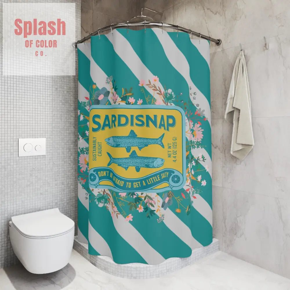 Sardine Shower Curtain Tinned Fish Vibrant Sardisnap Shower Curtain with Floral Design Coastal Bathroom Decor