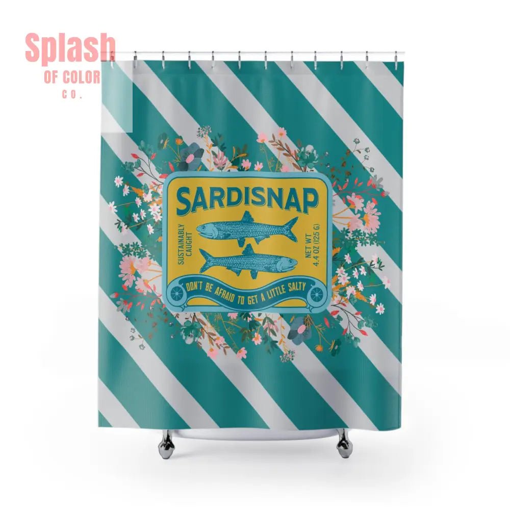 Sardine Shower Curtain Tinned Fish Vibrant Sardisnap Shower Curtain with Floral Design Coastal Bathroom Decor - 71’’ ×