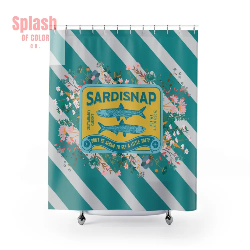 Sardine Shower Curtain Tinned Fish Vibrant Sardisnap Shower Curtain with Floral Design Coastal Bathroom Decor