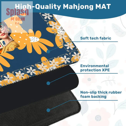 Sassy Funny Mahjong Mat Don’t Stare At My Rack Blue Yellow Preppy Floral - 31.5’’x31.5’’ - Daily Accessories