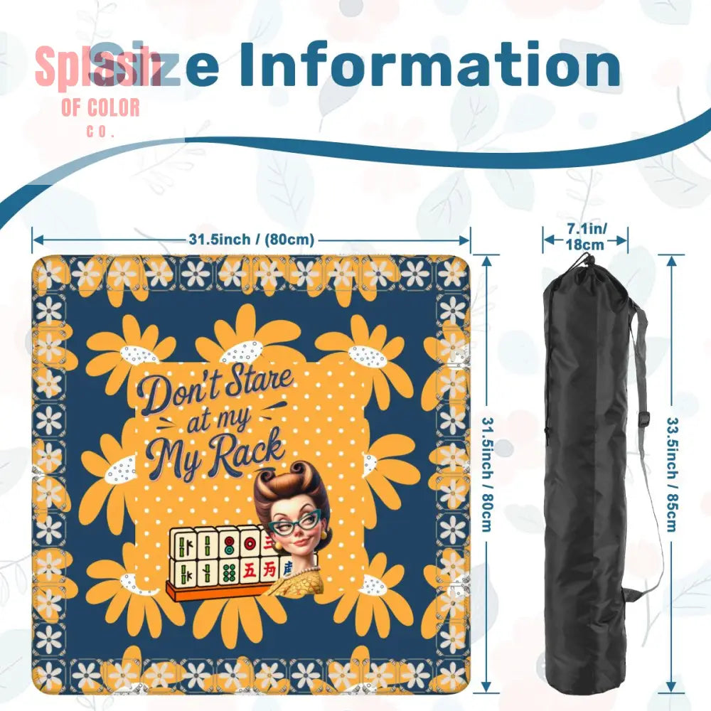 Sassy Funny Mahjong Mat Don’t Stare At My Rack Blue Yellow Preppy Floral - 31.5’’x31.5’’ - Daily Accessories