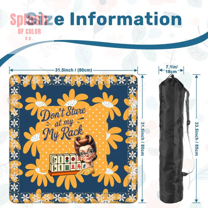 Sassy Funny Mahjong Mat Don’t Stare At My Rack Blue Yellow Preppy Floral - 31.5’’x31.5’’ - Daily Accessories
