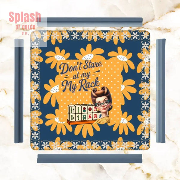 Sassy Funny Mahjong Mat Don’t Stare At My Rack Blue Yellow Preppy Floral 31.5’’x31.5’’ Daily Accessories