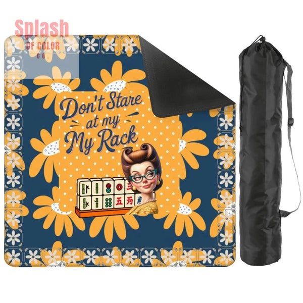 Sassy Funny Mahjong Mat Don’t Stare At My Rack Blue Yellow Preppy Floral - 31.5’’x31.5’’ - Daily Accessories