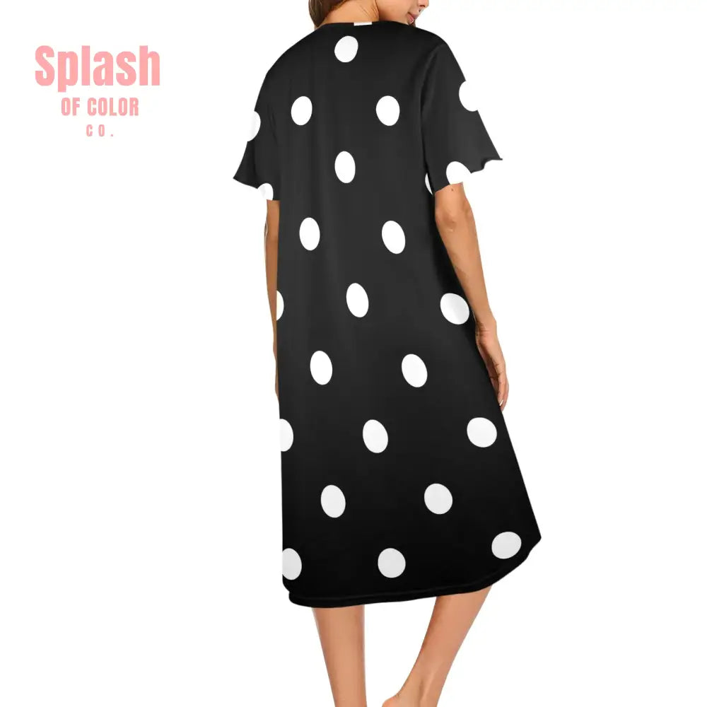 Sassy Gal Black White Polka Dot Comfy Muumuu Dress Pajamas