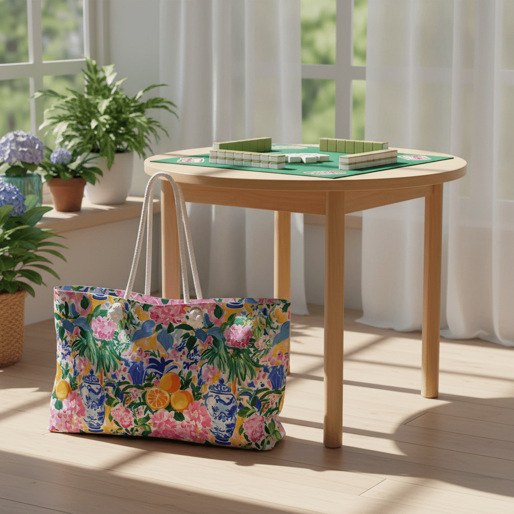 Chinoiserie Floral Mahjong Tiles Tote Bag - Splash of Color Co.
