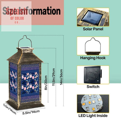 Floral Asian Garden Zen, Blue, Pink Yellow Solar Lantern - Splash of Color co.