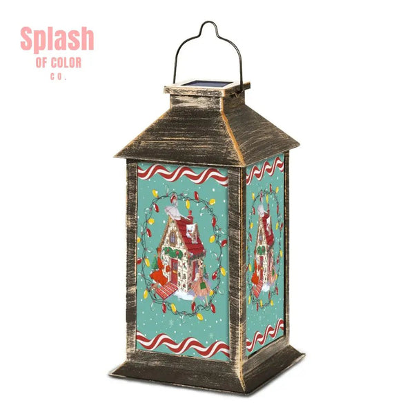 Whimsical Mahjong Christmas Heritage Tile House And Vintage Gals Solar Lantern - Splash of Color co.