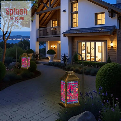 Japanese Asian Zen Garden Peacock, Pink Blue Solar Lantern - Splash of Color co.