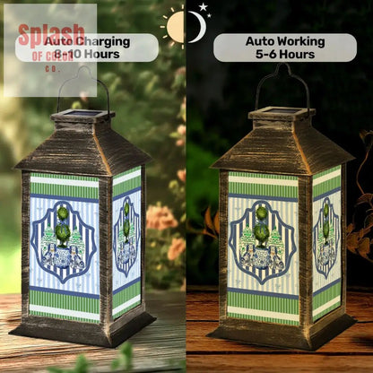 Staffordshire Asian Designed Green Blue Striped Preppy Solar Lantern - Splash of Color co.