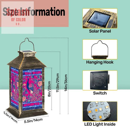 Japanese Asian Zen Garden Peacock, Pink Blue Solar Lantern - Splash of Color co.