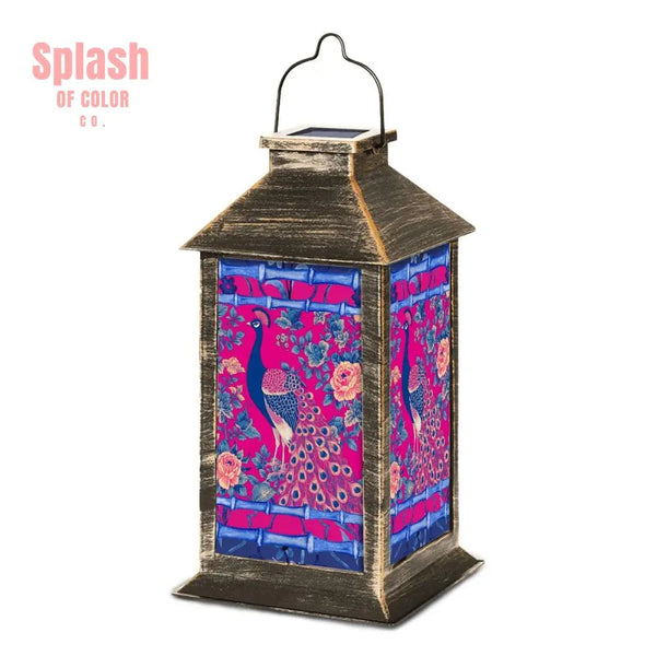 Japanese Asian Zen Garden Peacock, Pink Blue Solar Lantern - Splash of Color co.