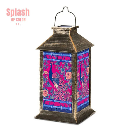 Japanese Asian Zen Garden Peacock, Pink Blue Solar Lantern - Splash of Color co.