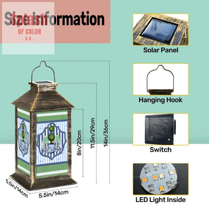Staffordshire Asian Designed Green Blue Striped Preppy Solar Lantern - Splash of Color co.