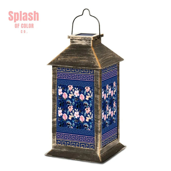 Floral Asian Garden Zen, Blue, Pink Yellow Solar Lantern - Splash of Color co.