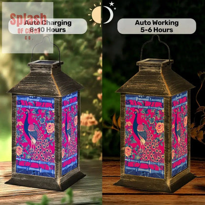 Japanese Asian Zen Garden Peacock, Pink Blue Solar Lantern - Splash of Color co.