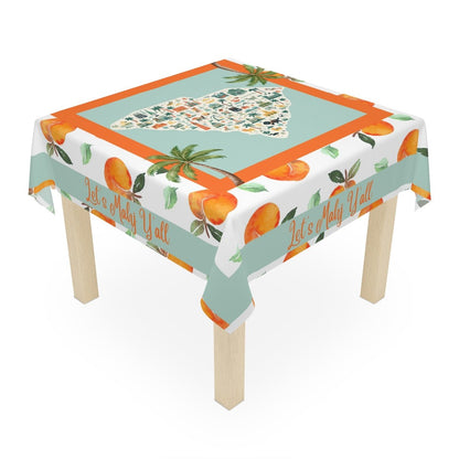 South Carolina peach Grove Tablecloth — "Let's Mahj Y'all" Peach & Palmetto Square Table Cover - Splash of Color Co.