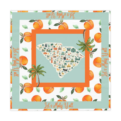 South Carolina peach Grove Tablecloth — "Let's Mahj Y'all" Peach & Palmetto Square Table Cover - Splash of Color Co.