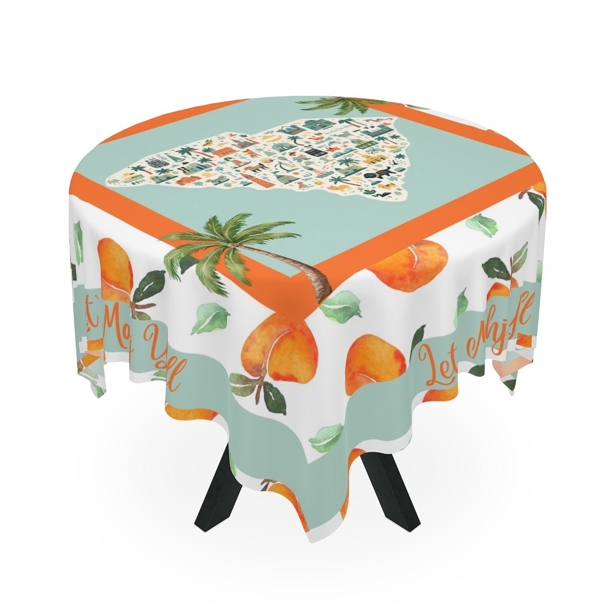 South Carolina peach Grove Tablecloth — "Let's Mahj Y'all" Peach & Palmetto Square Table Cover - Splash of Color Co.