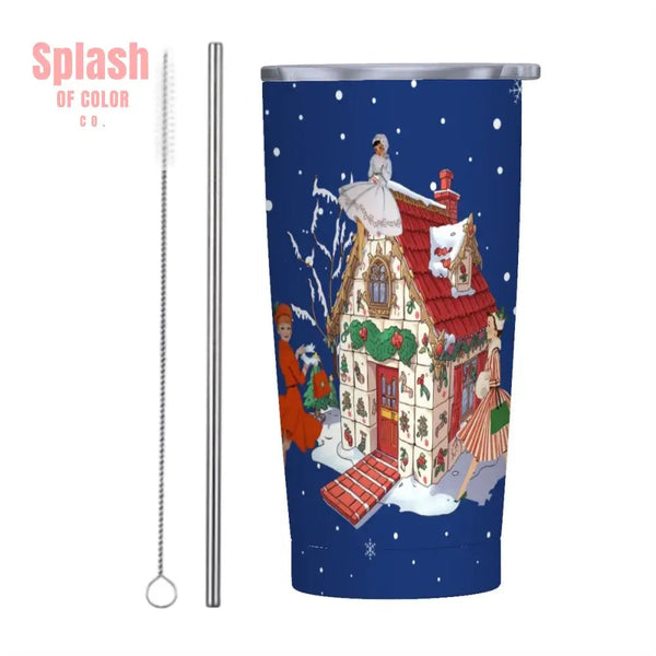 Mahjong Christmas Tumbler, Whimsical Mahj Tile House, Vintage Ladies Stainless Steel Insulated Tumbler - Splash of Color co.