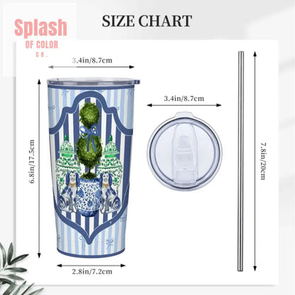 Staffordshire Asian Designed Green Blue Striped Preppy Stainless Steel Insulated Tumblers with Lid & Straw (20oz) - Splash of Color co.