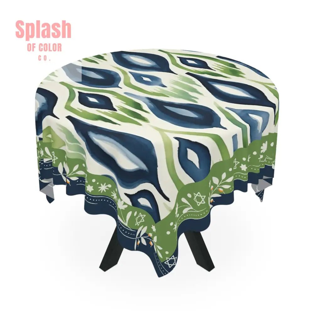 Star Of David Jewish Mahjong Elegant Watercolor, Blue, Green, Tablecloth with Geometric Pattern - Splash of Color co.