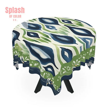 Star Of David Jewish Mahjong Elegant Watercolor, Blue, Green, Tablecloth with Geometric Pattern - Splash of Color co.