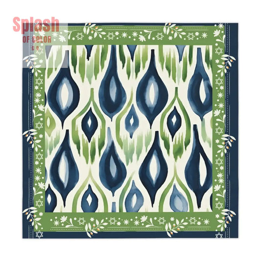 Star Of David Jewish Mahjon Elegant Watercolor Blue Green Tablecloth with Geometric Pattern One size / White Home Decor