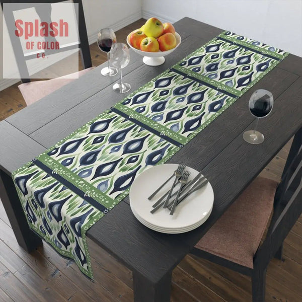 Star Of David Watercolor Blue Green Watercolor Elegant Table Runner for Home Decor, Boho Table Accent - Splash of Color co.