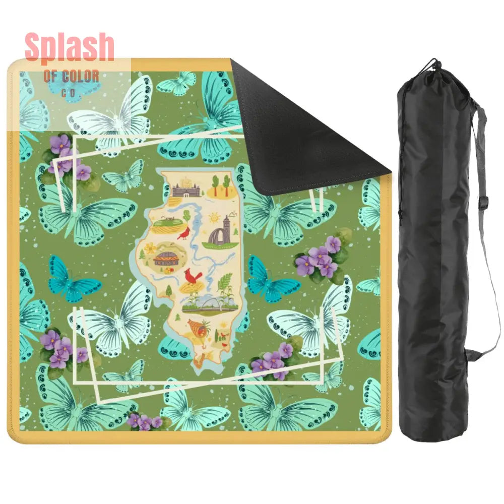 State Of Illinois Butterflies Violets State Pride Mahjong Mat - 2mm (Black Bag) - Daily Accessories