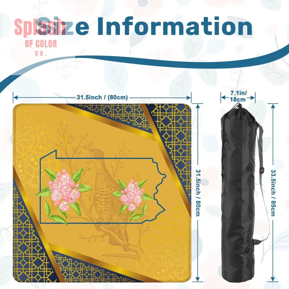 State Of Pennsylvania Elegant Blue, Gold, Mountain Laurel, Ruffed Grouse Bird Mahj Game Mat - Splash of Color co.
